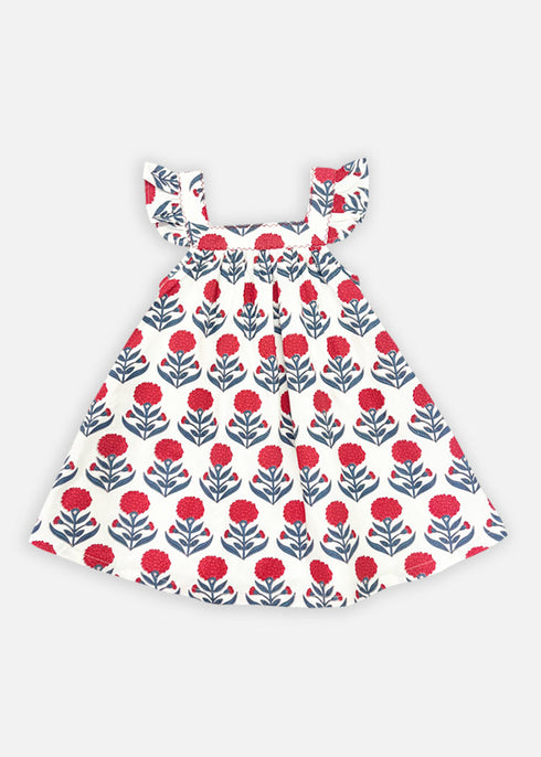 Floral Girls Dress Roses Red